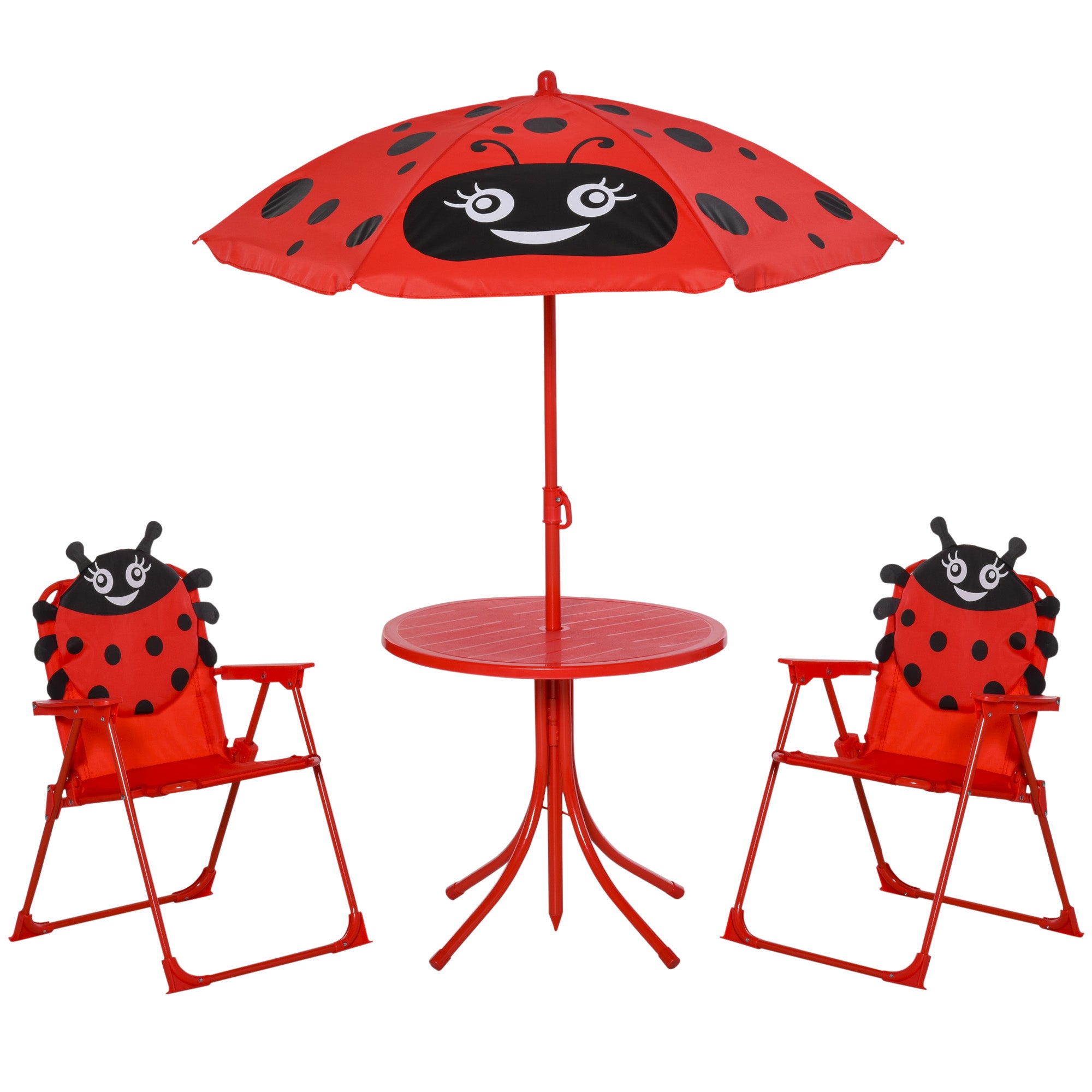 Kids Folding Picnic Table Chair Set W/ Parasol, Red