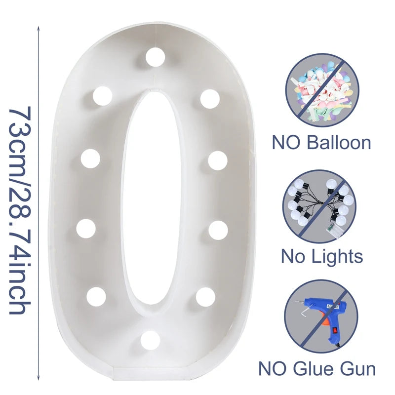 73cm Giant Figure White Warm Light Up Number 0-9 Frame Balloon Filling Box with 10 Lights Birthday Wedding Decor Baby Shower