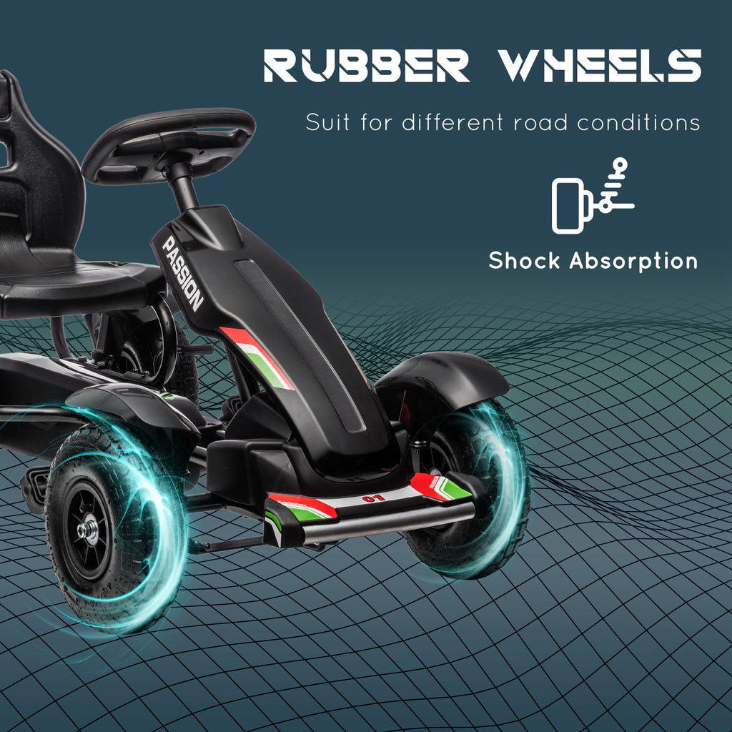 Kids Pedal Go Kart, Outdoor Ride on Toys with Adjustable Seat, Sharp Handling, Handbrake, 4 Non-Slip Rubber Wheels for Boys & Girls Aged 5-12 Years Old, Black