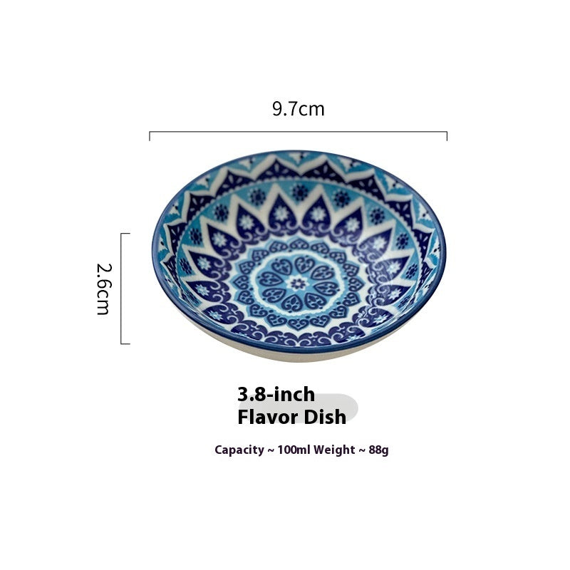 Ceramic Bohemian Sauce Dish Sauce Dipping Saucer Soy Sauce Dish Tableware