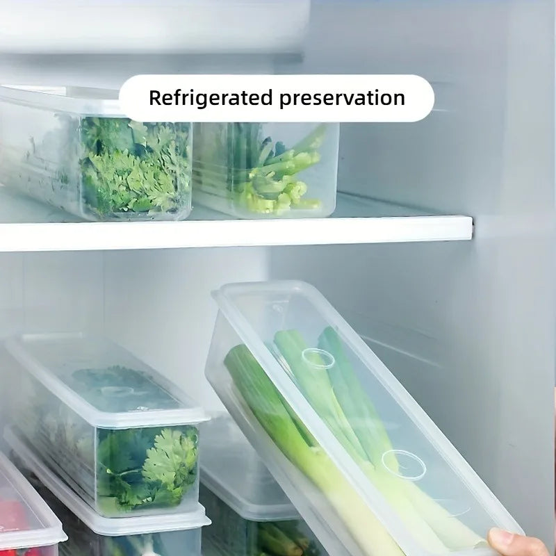 4 Pcs Long Rectangular Food Storage Containers, Plastic Reusable Refrigerator Organizer Boxes Kitchen Accessories