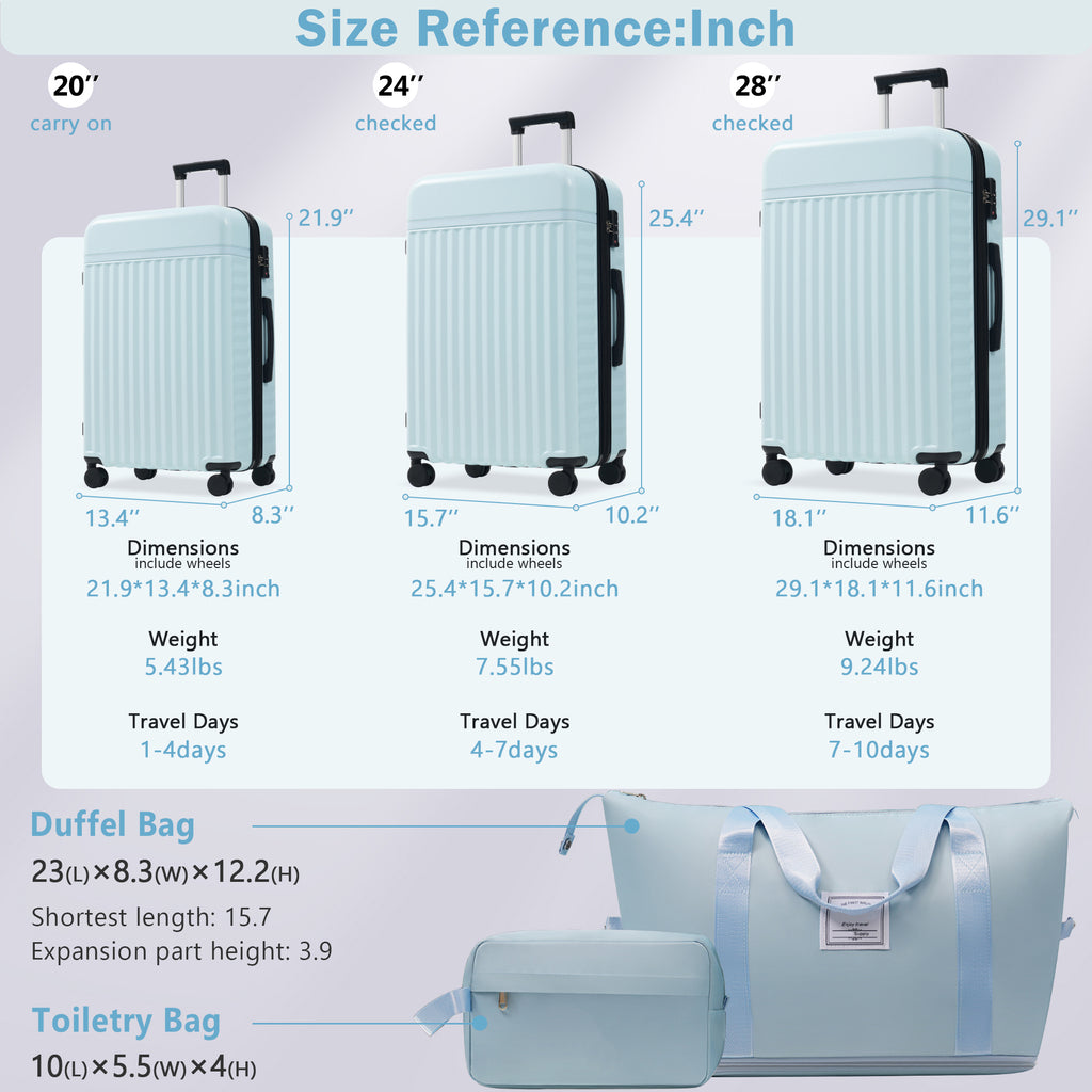 Luggage Set 5 Piece, Hardside Carry On Suitcase , Expandable Luggage With Travel Bags Spinner Wheels TSA Lock