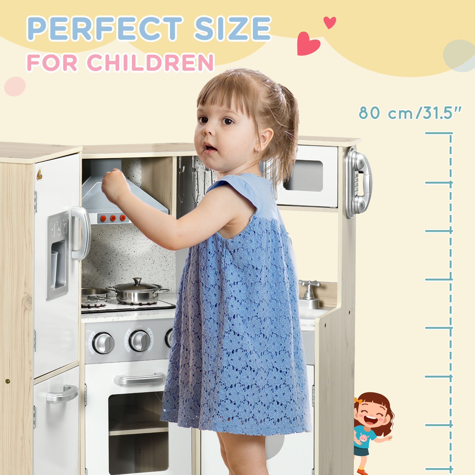 Ultra-Big Corner Kids Kitchen Playset with Sound Effects, Wooden Play Kitchen  with Stainless Steel Cooking Toys, Imaginative Pretend Toy for Ages 3-6 with Phone, Ice Maker