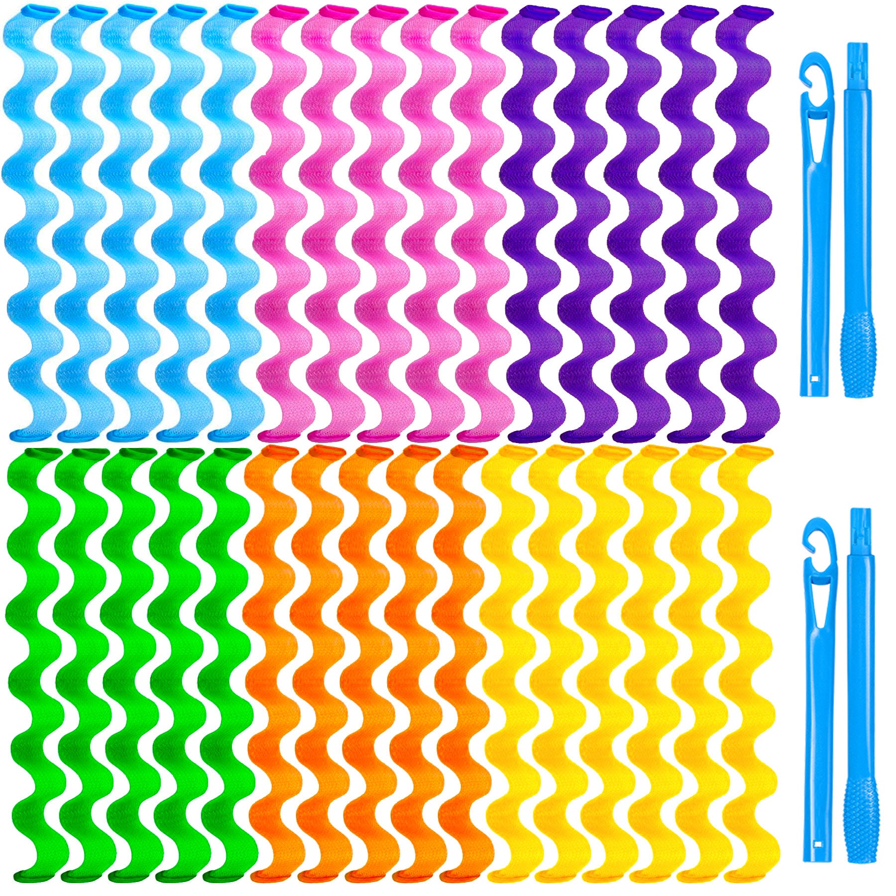 Heatless Hair Curlers Wave Curls Styling Kit For Women Girls On Hair Care - 30 Pcs - 6 Colors