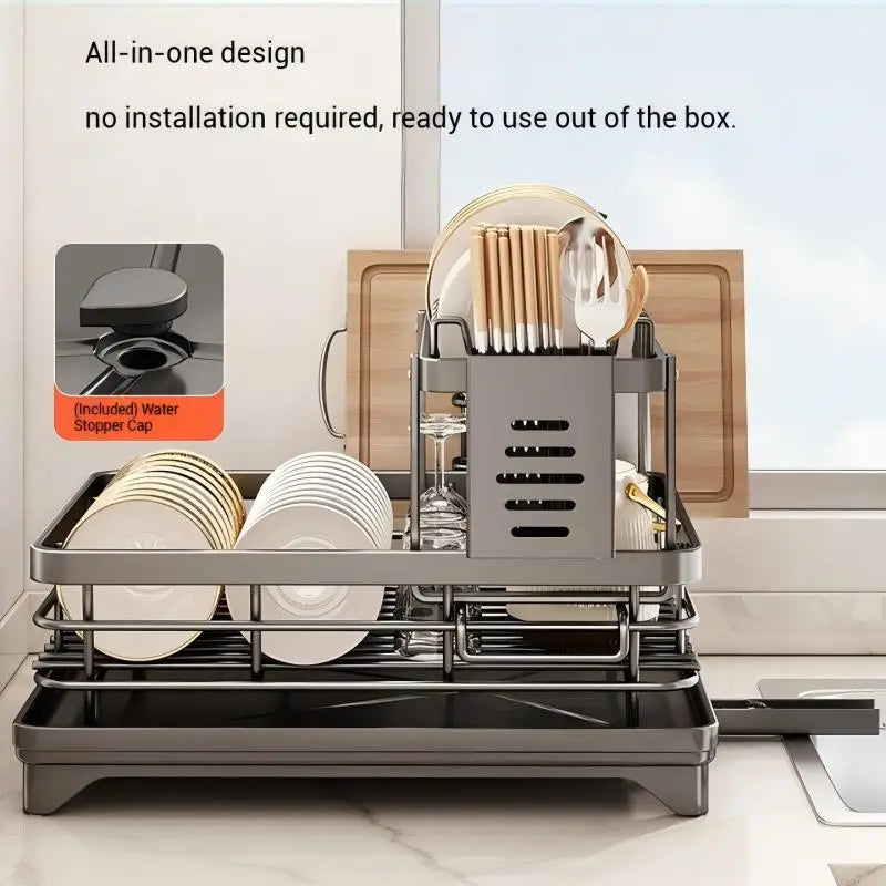 Dish Drying Rack Kitchen Adjustable Steel 2 Tier Plates Organizer Dish Bowl Drainer Storage Rack Kitchen Utensils