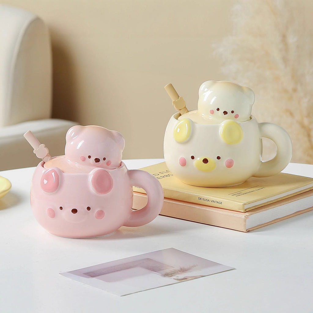 Cute Cartoon Porcelain Mug With Lid