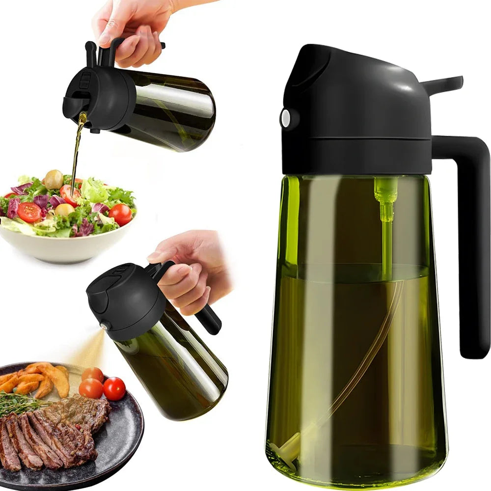 Spray and Pour 2-in-1 Oil Bottle, Light-Blocking Dark Oil Mist Spray Bottle, Kitchen-Specific Dual-Function Olive Oil Sprayer