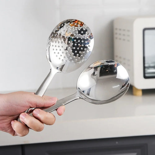 1pc Heavy-Duty Commercial/Home Kitchen Spoons/Large Serving Spoon with Heat-Resistant Short Handle Drain Holes for Easy Cleaning