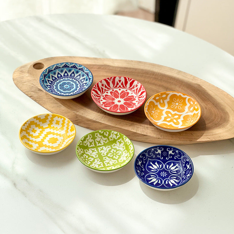 Ceramic Bohemian Sauce Dish Sauce Dipping Saucer Soy Sauce Dish Tableware