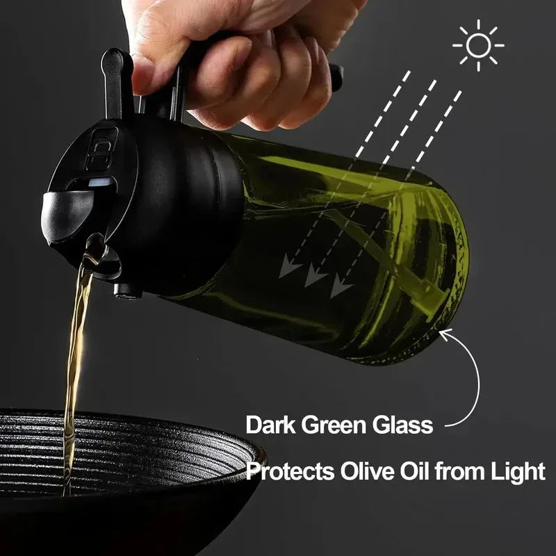 Dark shadow oil spray bottle，Dedicated kitchen，Two combinations，An olive oil dispenser，Dark green glass oil bottle