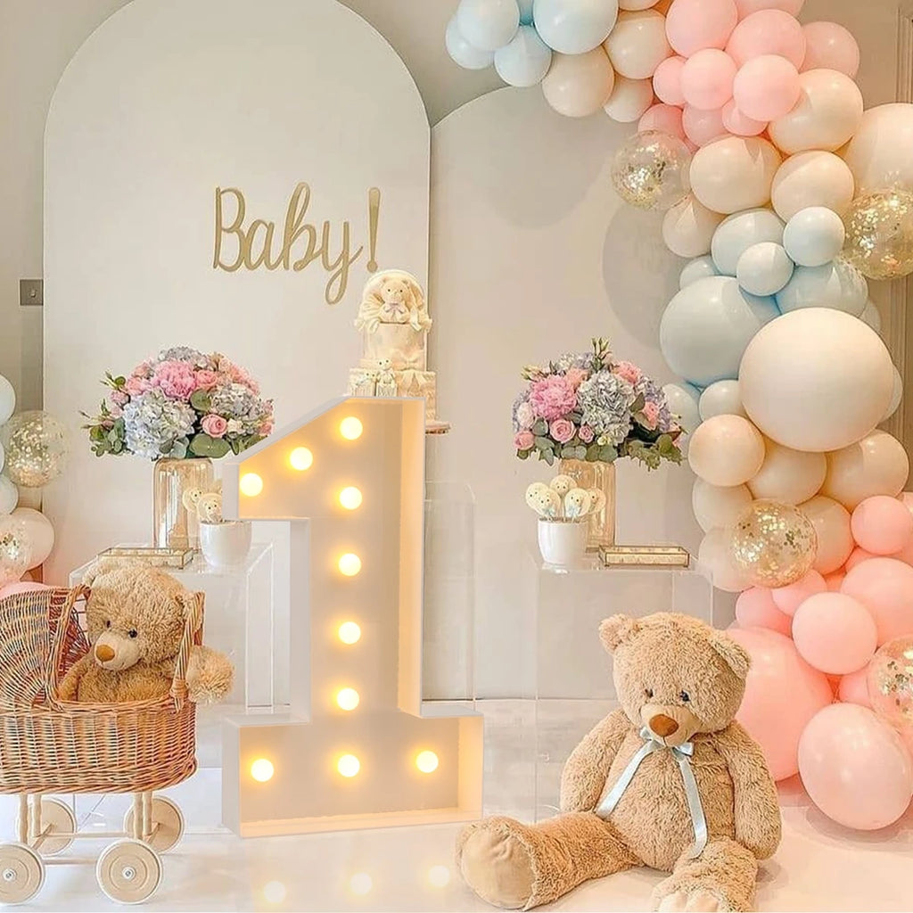 73cm Giant Figure White Warm Light Up Number 0-9 Frame Balloon Filling Box with 10 Lights Birthday Wedding Decor Baby Shower