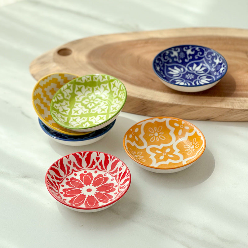 Ceramic Bohemian Sauce Dish Sauce Dipping Saucer Soy Sauce Dish Tableware