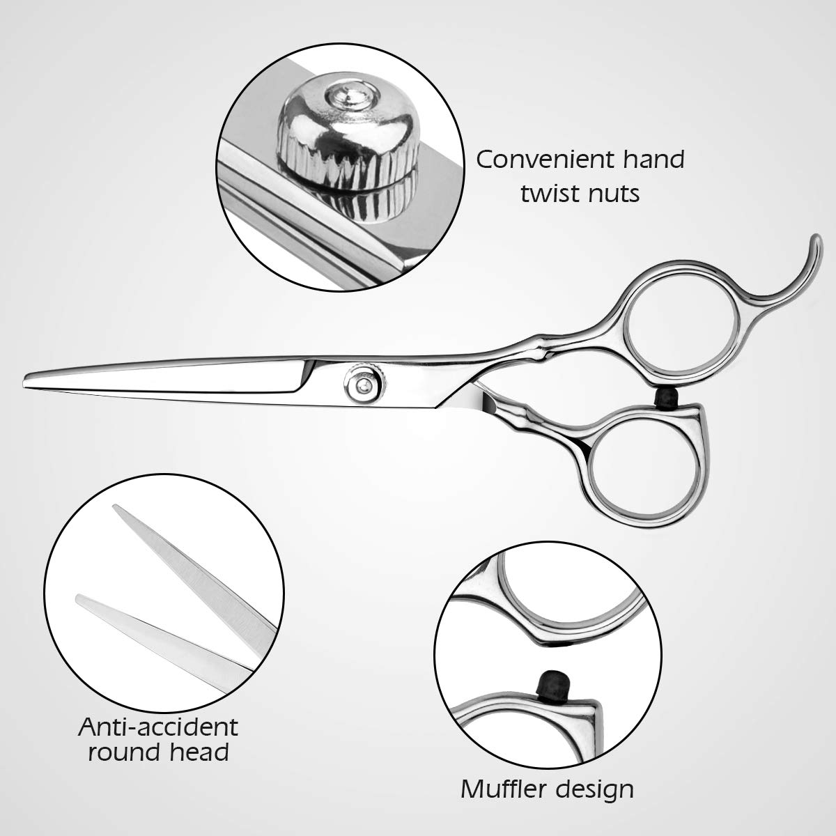 Hair Cutting Scissors Set, 6 Inch Hairdressing Thinning Shears For Hair Cutting For Women, Men, Kids - Silver