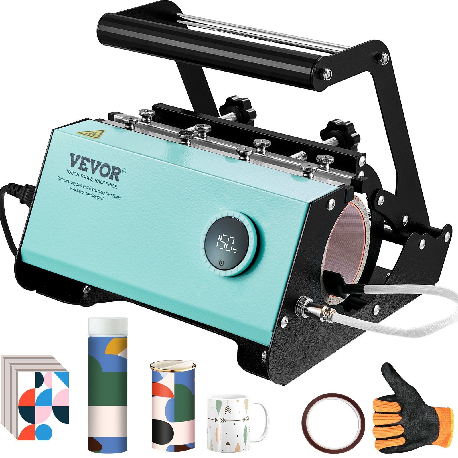 Mug Heat Press, 11-30oz Tumbler Heat Press Machine, Sublimation Transfer Straight Skinny Tumblers, Cup Heat Press With Heat-resist Gloves & Tape, DIY Ceramic Mugs Cups Glasses, As Gift, Green