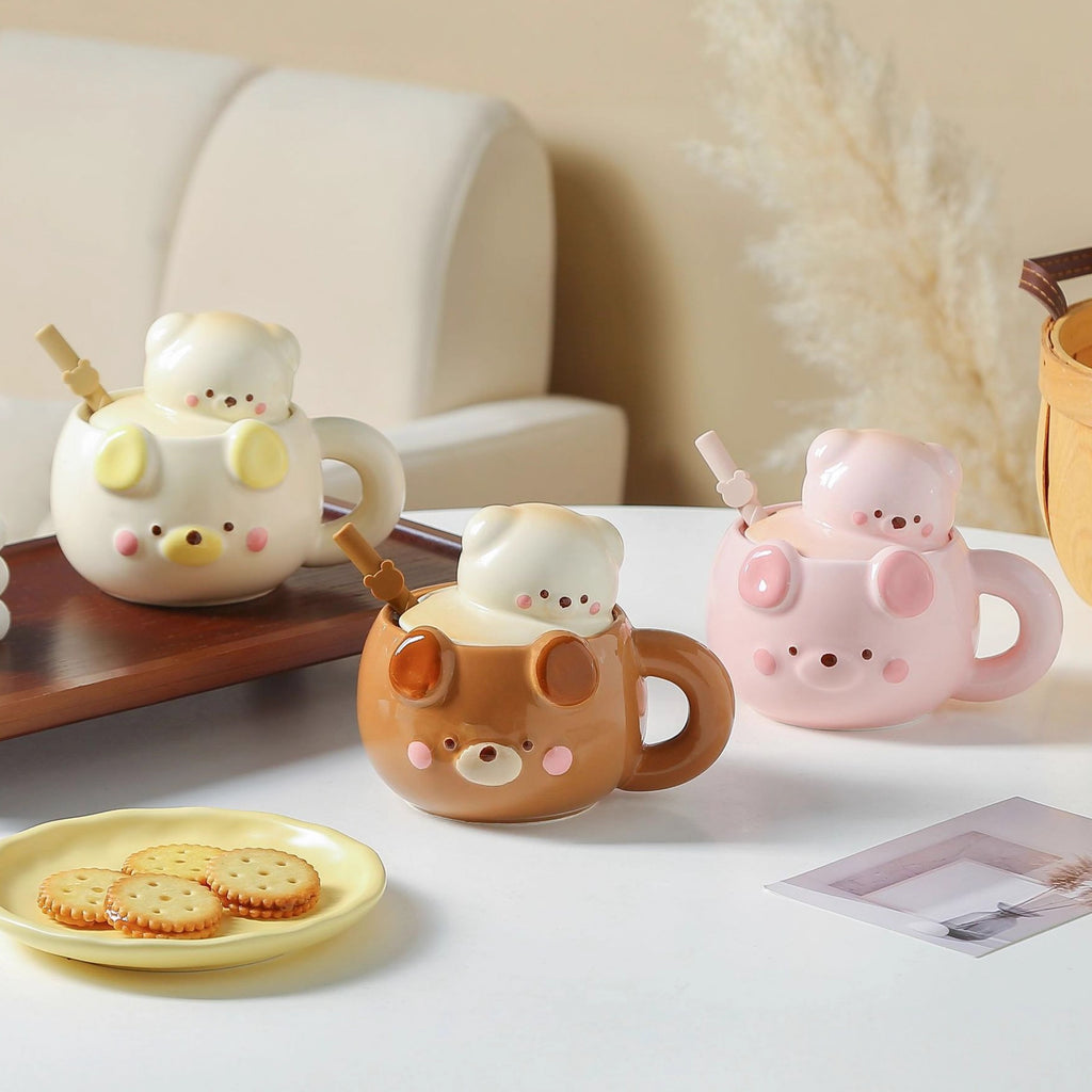 Cute Cartoon Porcelain Mug With Lid
