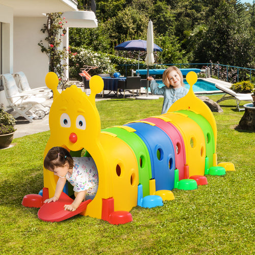 Caterpillar Tunnel, Toddler Tunnel for Kids Crawl and Climb Through, Kids' Play Structure Indoor Outdoor, 6 Sections, Multicolored