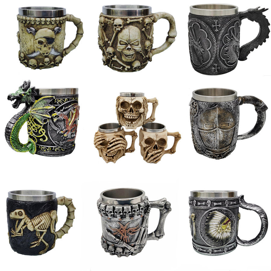 3D Skull Mug A Resin-Infused Double-Walled Stainless Steel Mug For Coffee And Water