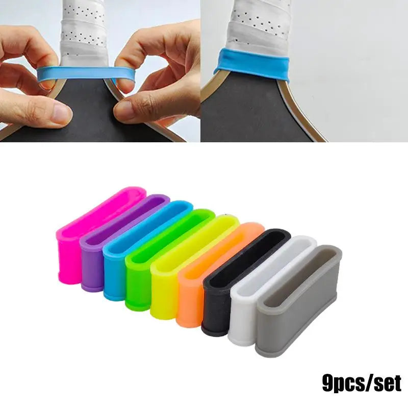 9Pcs/Set Pickleball Paddle Racket Grip Bands Tennis Racquet Secures Anti-slip Silicone Overgrip Ring Handle Closure Grip Strap