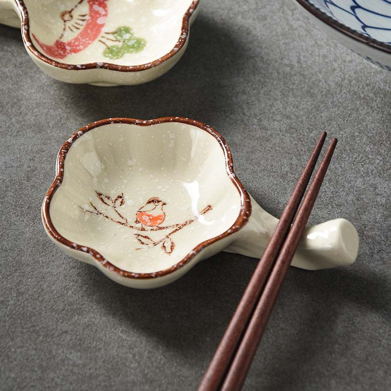 Ceramic With Handle Saucer Hand Painted Seasoning Dish