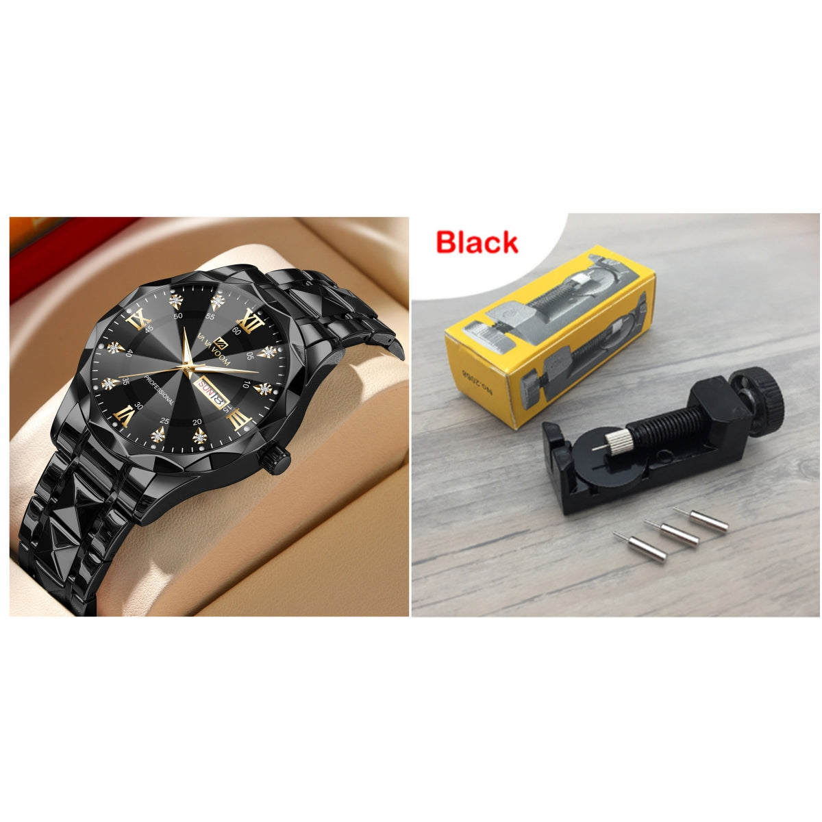 Double Calendar Tungsten Steel Waterproof Quartz Watch