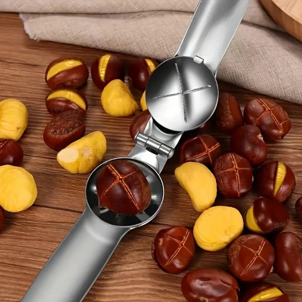 2In1 Chestnut Opener Machine Walnut Pliers with Sheath Cutter Nut Cracker Sheller Kitchen Tool Chestnut Clip Walnut Accessories