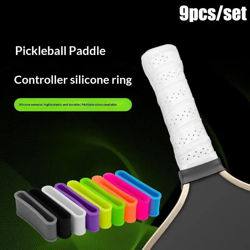 9Pcs/Set Pickleball Paddle Racket Grip Bands Tennis Racquet Secures Anti-slip Silicone Overgrip Ring Handle Closure Grip Strap