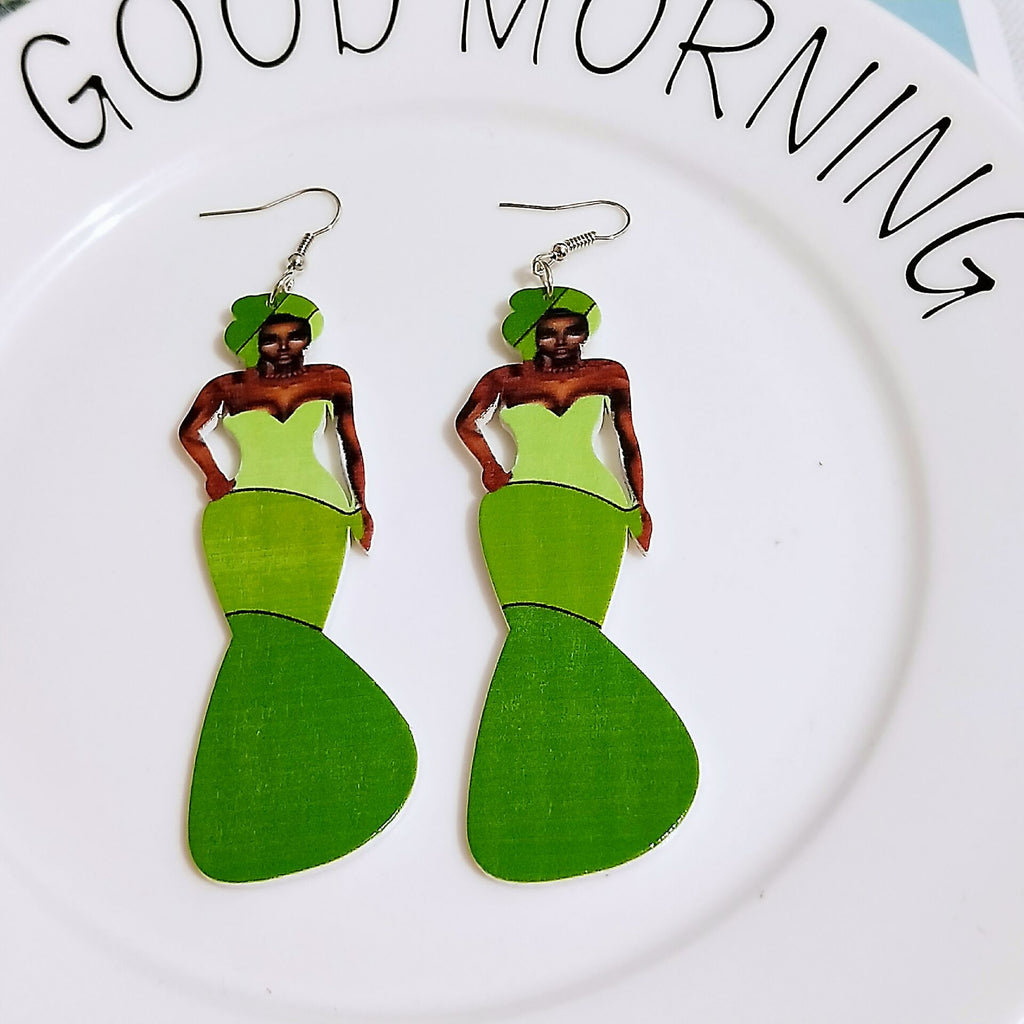 Human Head Pattern Geometric Round Wooden Earrings Head Earrings Earrings Earrings