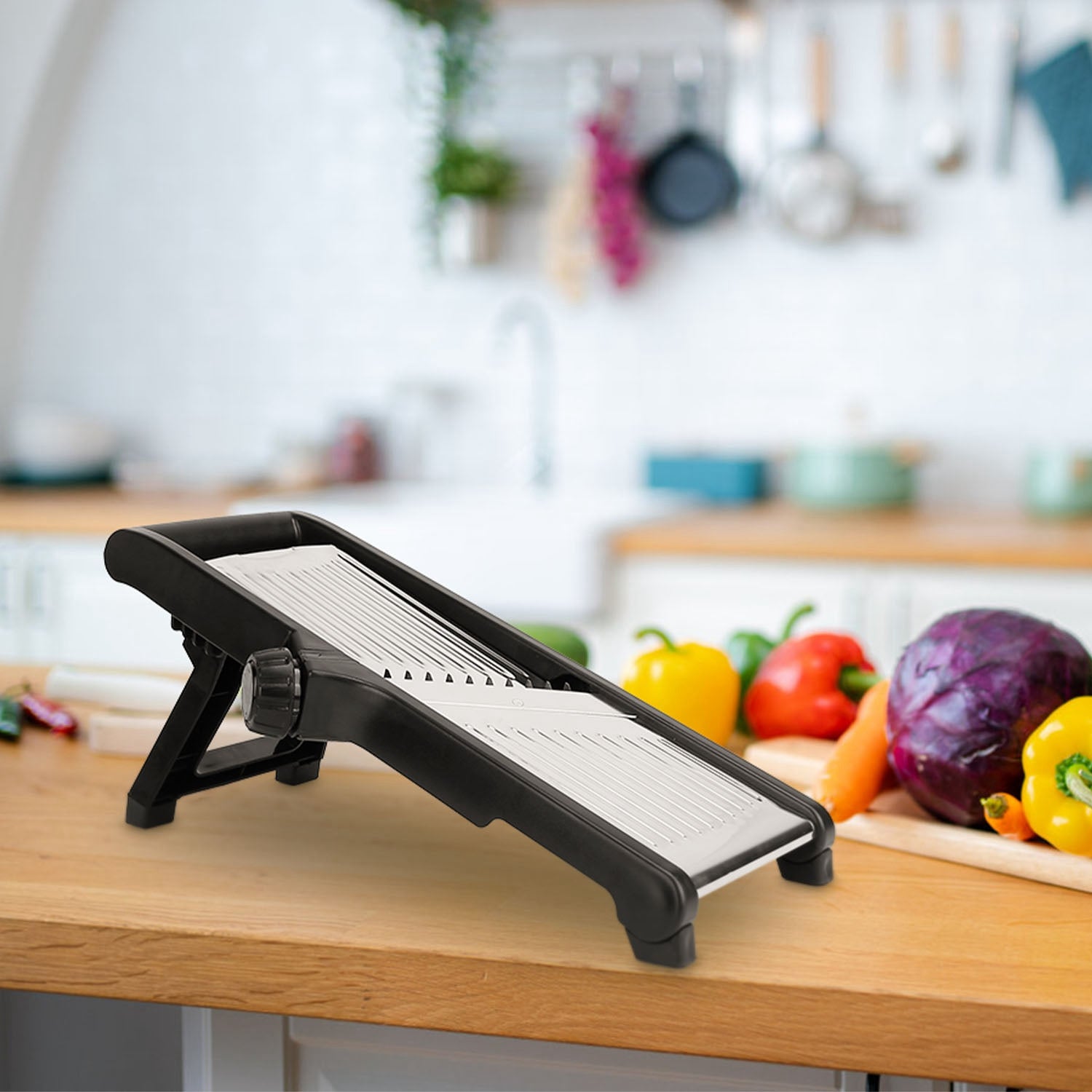1Pc Mandoline Food Slicer Stainless Steel Food Cutter Vegetable Fruit Chopper Grater Peeler Kitchen Julienne Slicer With 5 Adjustable Blades Food Holder