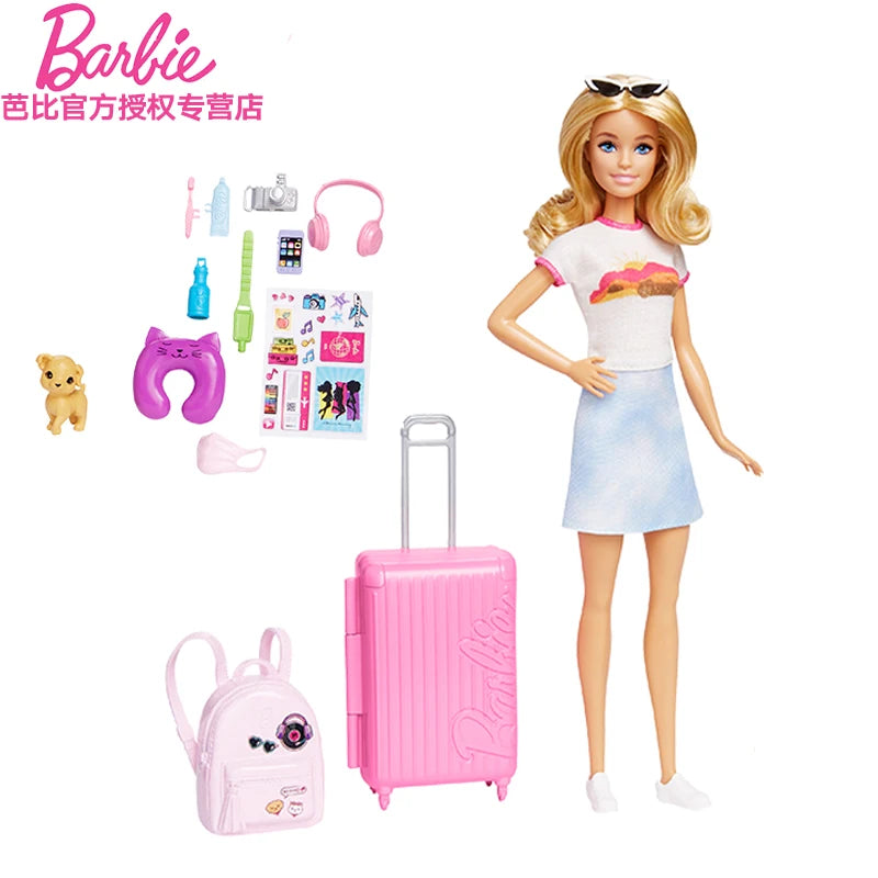Authentic Barbie Mabuli Traveler Toy Set Girls Birthday Gift Children Pretend Play Educational Fun Creative Dolls Collection