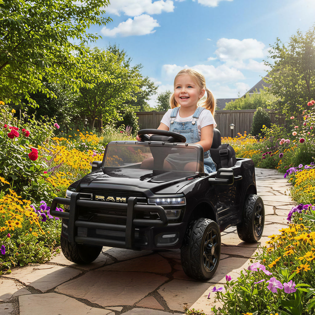 12V Kids Ride on Car, Licensed Dodge RAM 3500 Ride on Toys with Dual Motors, Remote Control for Toddlers, Black