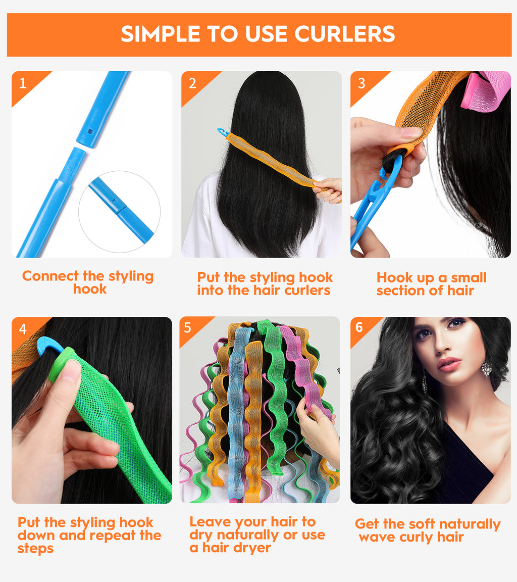 Heatless Hair Curlers Wave Curls Styling Kit For Women Girls On Hair Care - 30 Pcs - 6 Colors