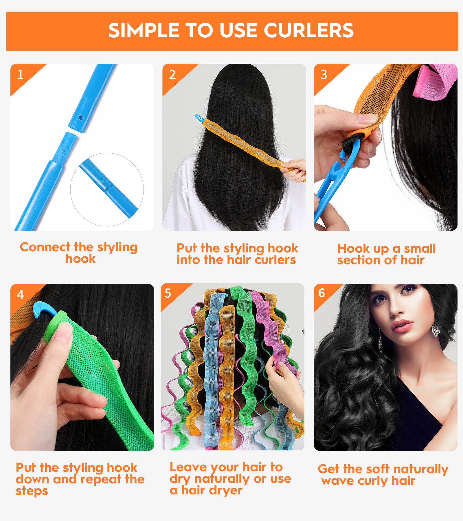 Heatless Hair Curlers Wave Curls Styling Kit For Women Girls On Hair Care - 30 Pcs - 6 Colors