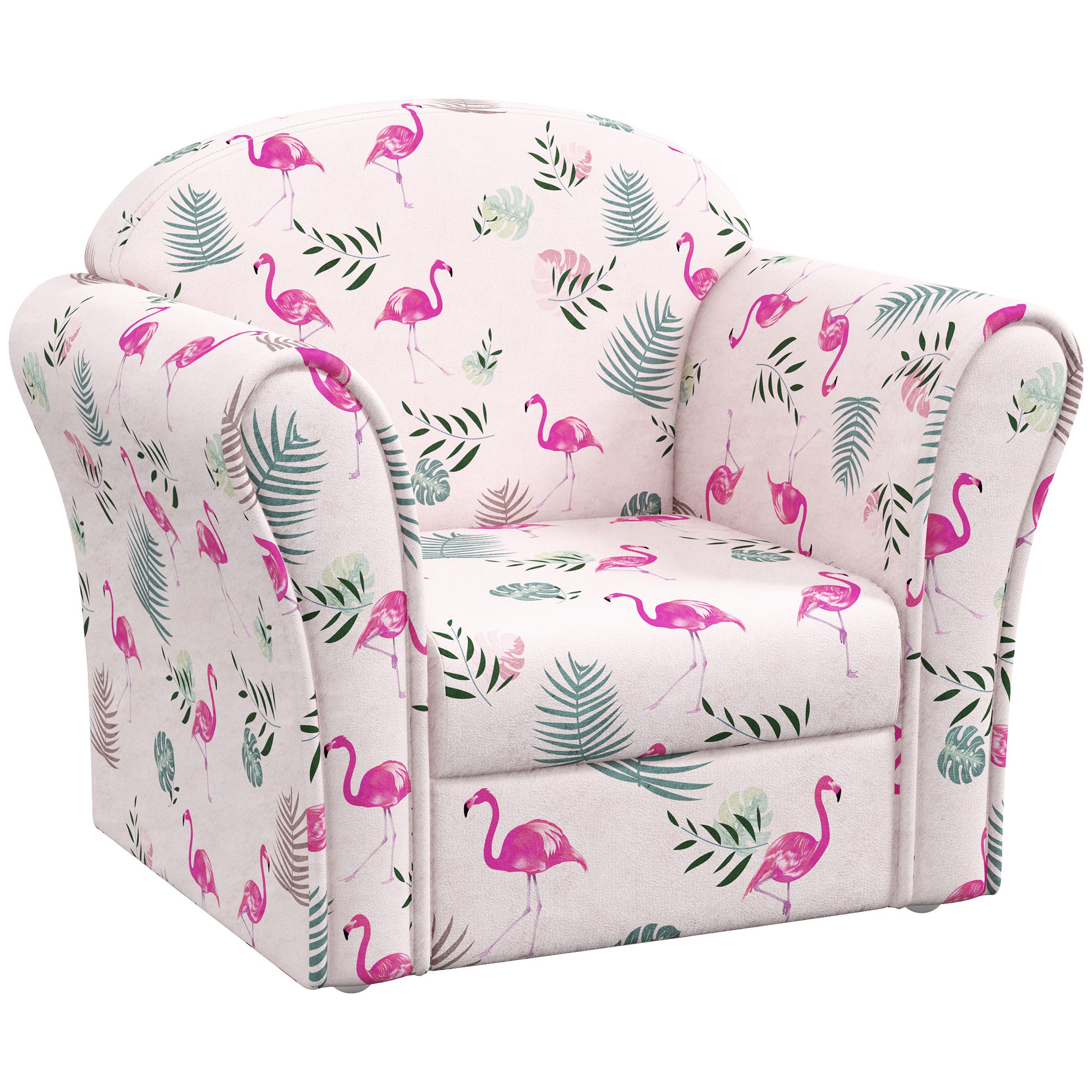 Kids Armchair With Flamingo Design, Wooden Frame, For Bedroom, Playroom, Kids Room - Pink