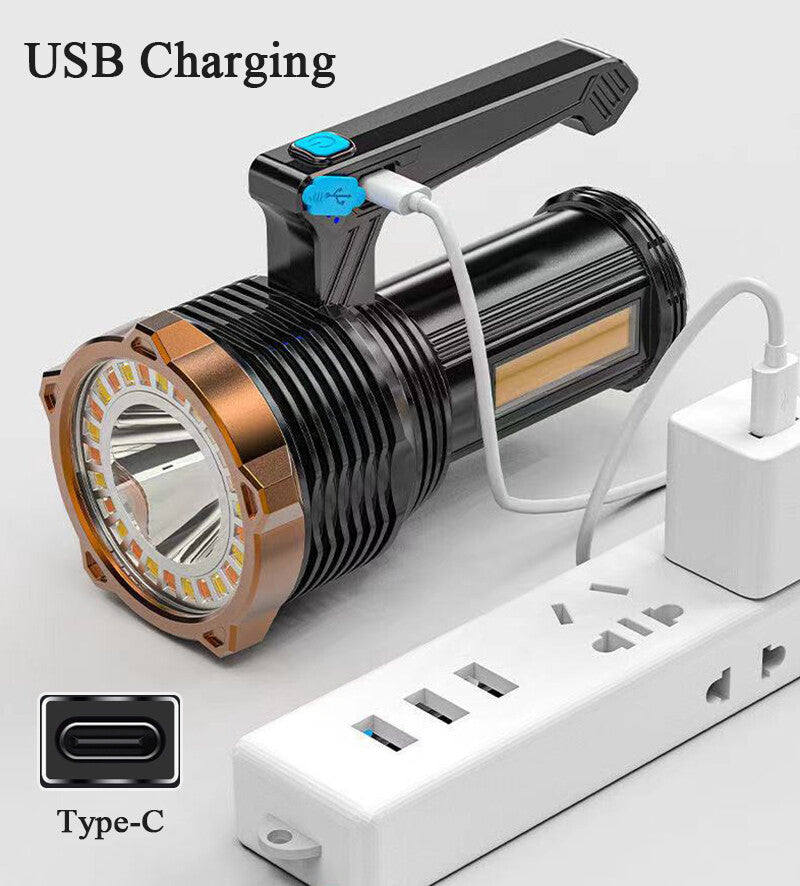 LED Torch USB Rechargeable COB Flashlight Spotlight Camping Light Most Powerful