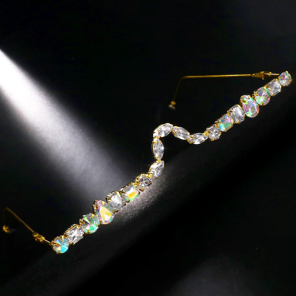 Rave Geometric Rhinestone Eyeglasses Frames Face Decoration for Women 2023 Luxury Designer Crystal Face Jewelry Frames No Lenses
