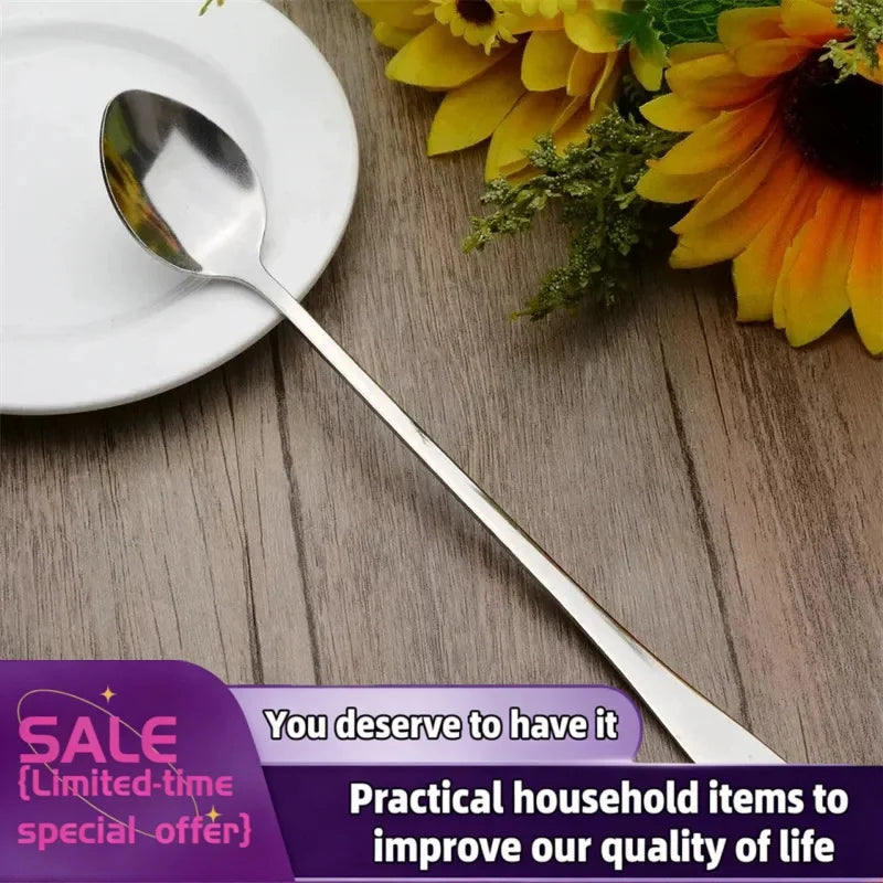 1/6Pcs Stainless Steel Long-Handled Ice Teaspoon, Coffee Spoon, Ice Cream Stirring Spoon, Dishwasher Safe, Kitchen Accessories