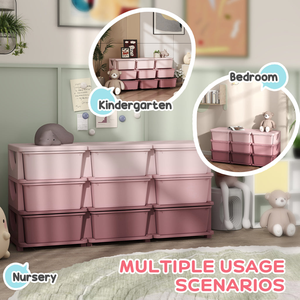Kids Storage Unit, With Nine Drawers - Pink