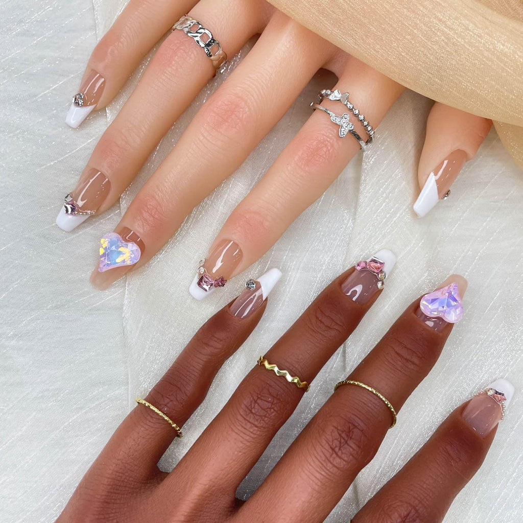 GGDDSHA 10pcs  Press On Nails Long CoffinFake Nails Fashion Rhinestone Design Art Charmsfor Women Handmade Nail Art Manicure Gradient,Luxe Amour