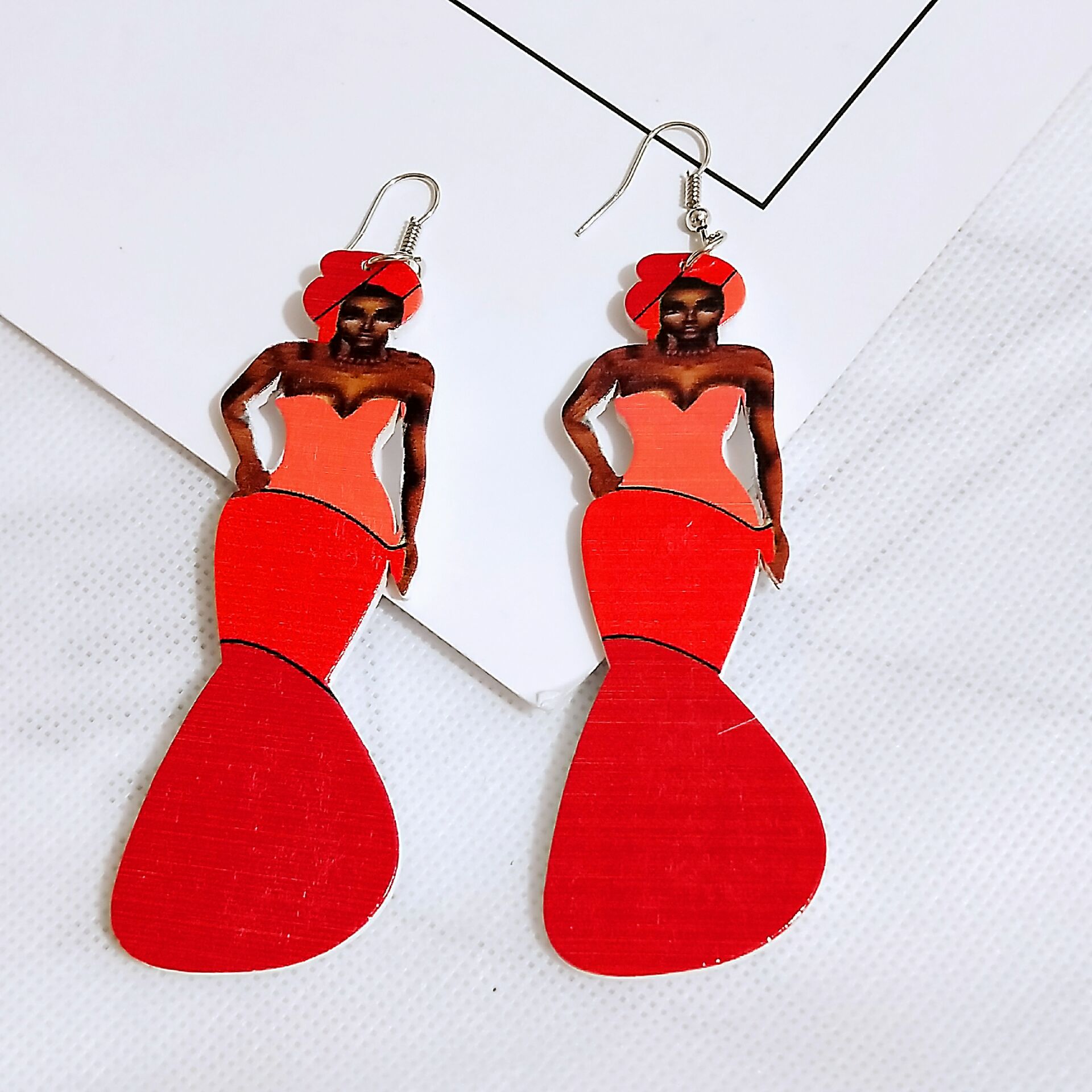 Human Head Pattern Geometric Round Wooden Earrings Head Earrings Earrings Earrings
