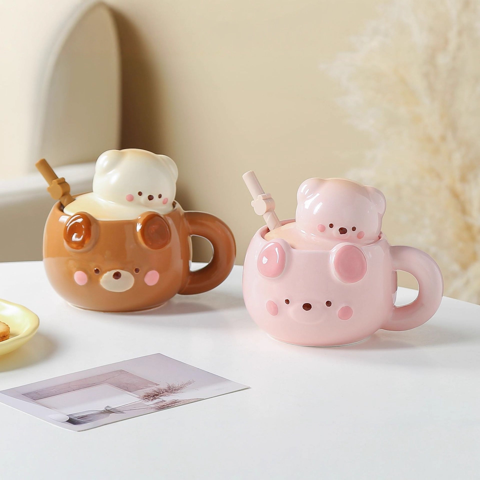 Cute Cartoon Porcelain Mug With Lid