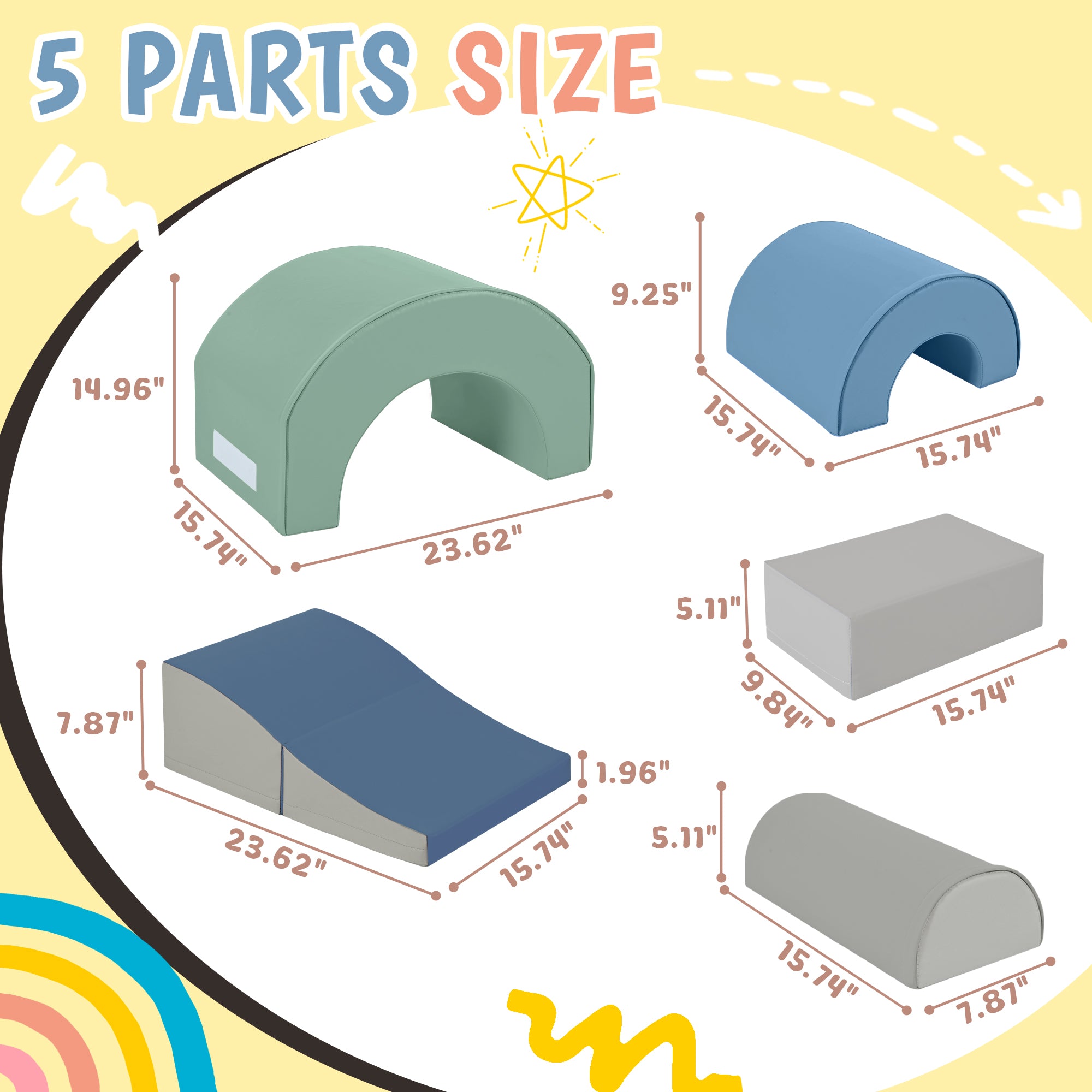 5-Piece Kids Climbing Toys For Toddlers, Foam Climbing Blocks For Babies, Kids Crawling And Climbing Indoor Active Play Structure