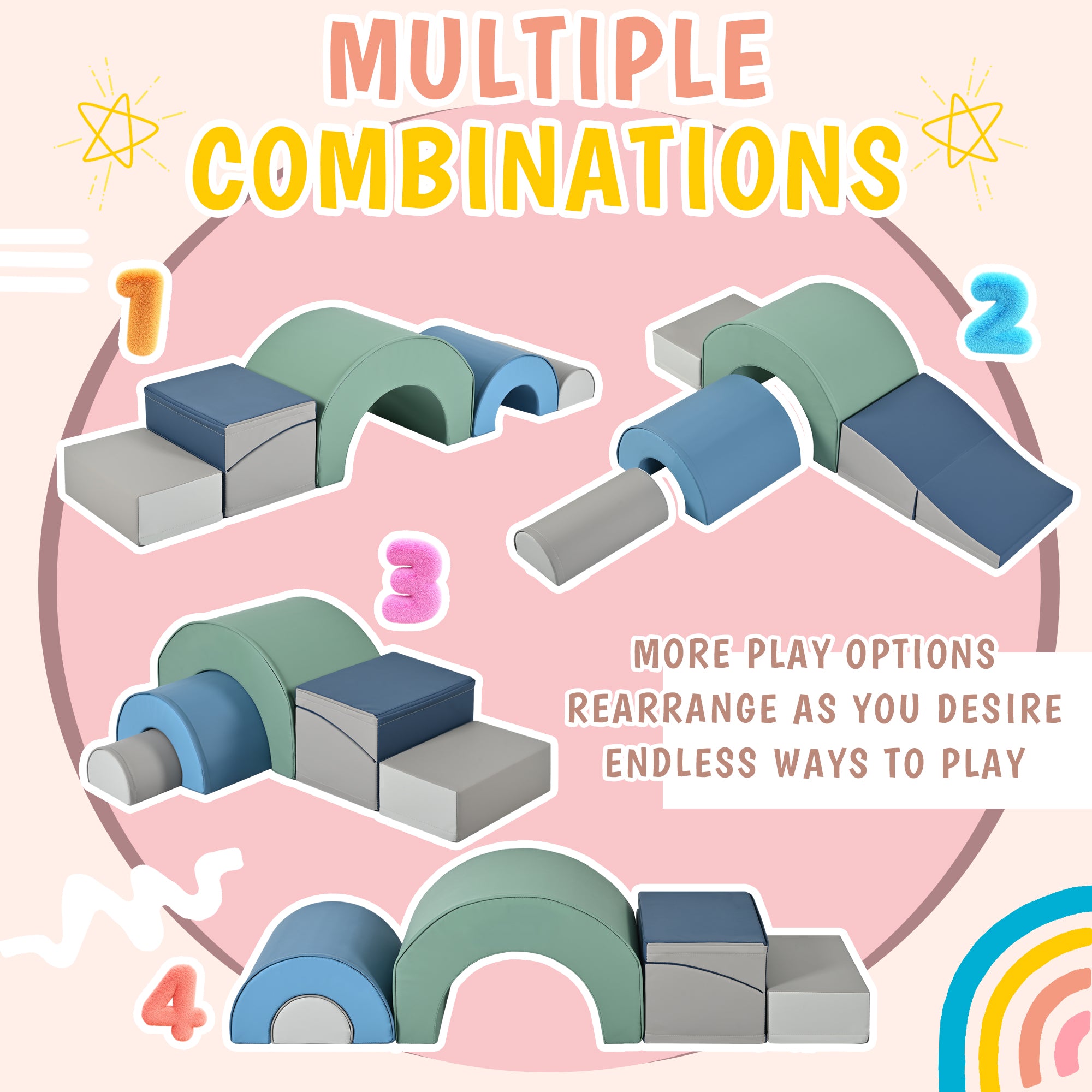 5-Piece Kids Climbing Toys For Toddlers, Foam Climbing Blocks For Babies, Kids Crawling And Climbing Indoor Active Play Structure