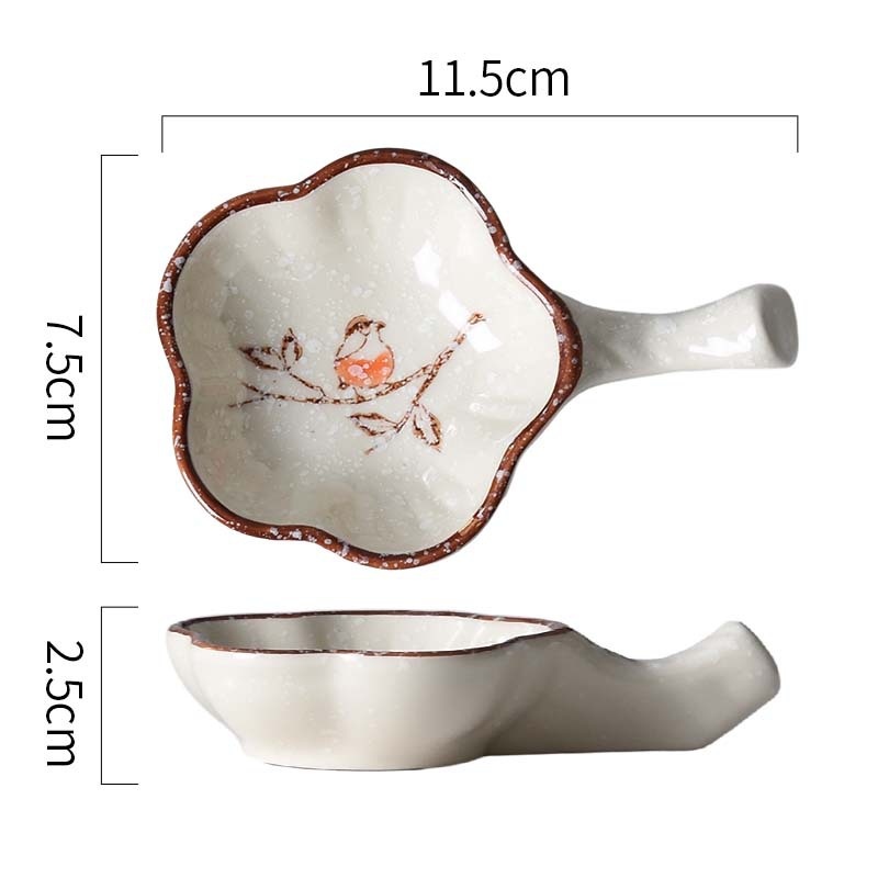 Ceramic With Handle Saucer Hand Painted Seasoning Dish