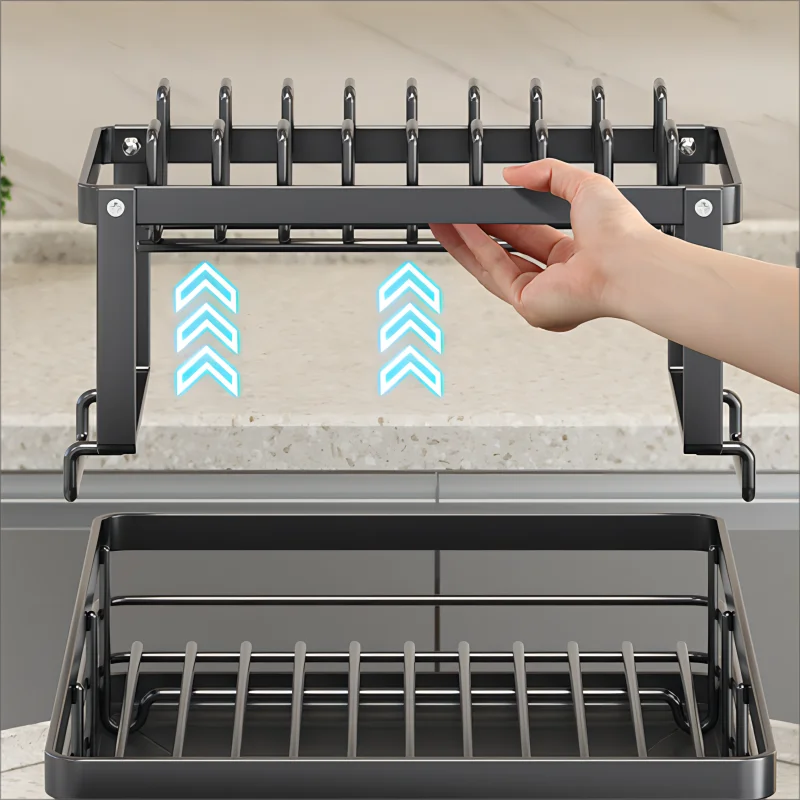 Dish Drying Rack Kitchen Adjustable Steel 2 Tier Plates Organizer Dish Bowl Drainer Storage Rack Kitchen Utensils