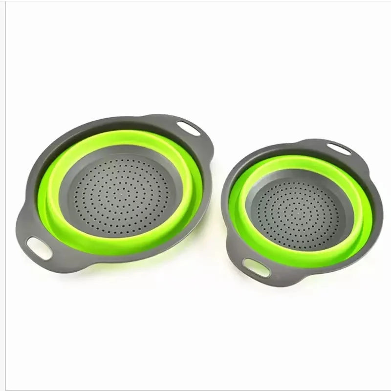 1/2pcs Silicone Round Folding Vegetable Fruits Washing Drain Basket Colander Strainer Collapsible Drainer Kitchen Tool