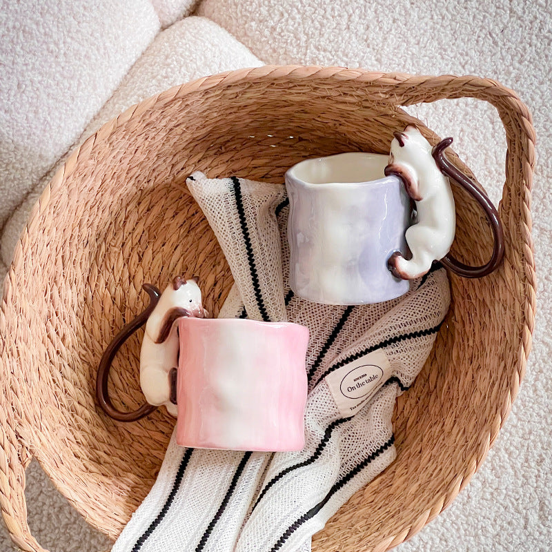 Hand Painted 3D Siamese Cat Ceramic Mug
