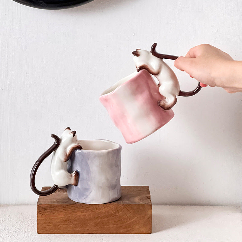 Hand Painted 3D Siamese Cat Ceramic Mug