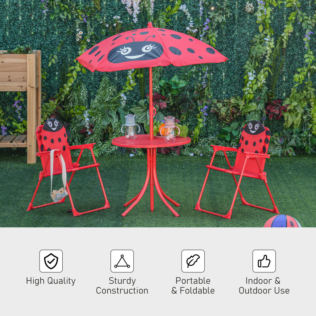 Kids Folding Picnic Table Chair Set W/ Parasol, Red