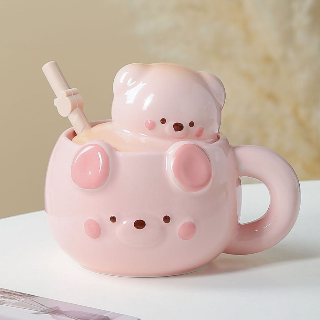 Cute Cartoon Porcelain Mug With Lid
