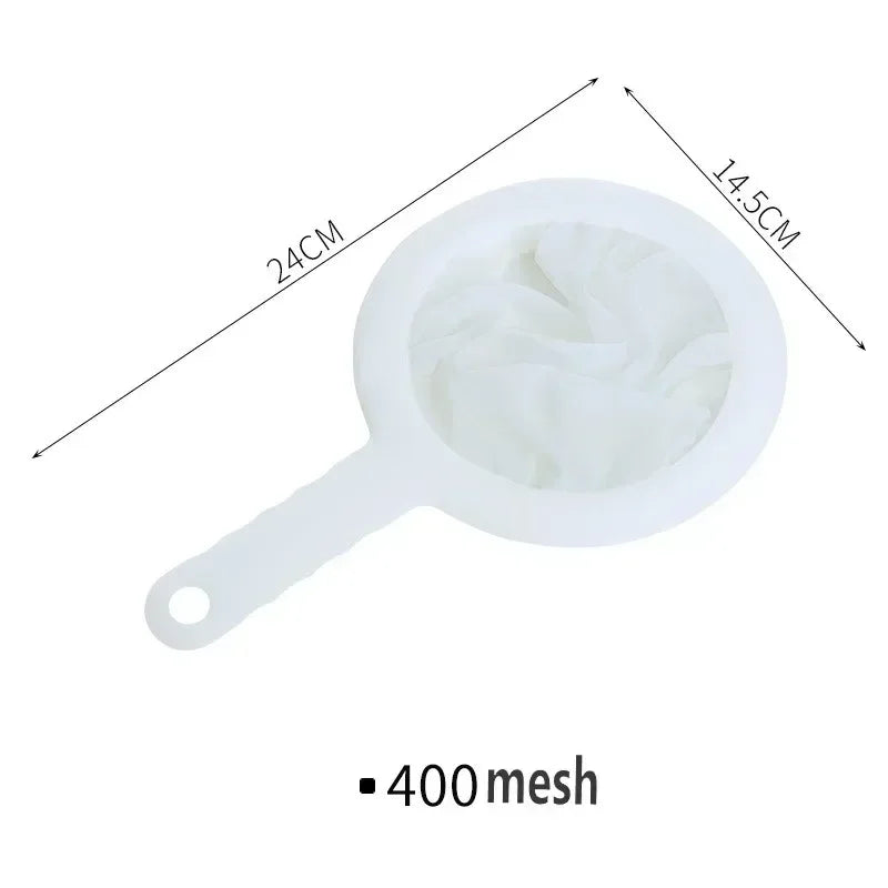 1Pcs 400Mesh Reusable Nylon Ultra Fine Filter Mesh Strainer Spoon Sieve Soy Milk Juice Coffee Food Filter Kitchen Colander